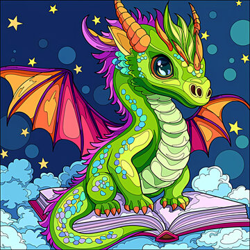 Illustration of a baby green dragon 