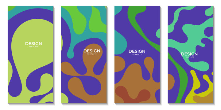set of brochures groovy retro funky liquid line pattern background