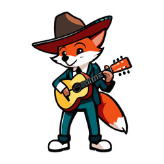 cute vector illustration of fox mascot playing guitar