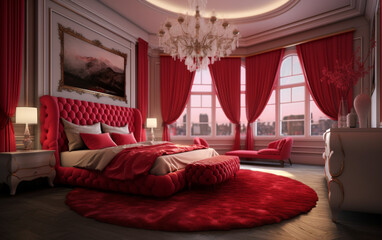 Fototapeta premium interior of a bedroom ruby Dreams A Luxurious Bedroom Design, Generative AI 
