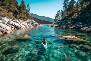 Tranquil Waters: A Kayaker Embracing Pristine Nature's Splendor with generative AI Technology