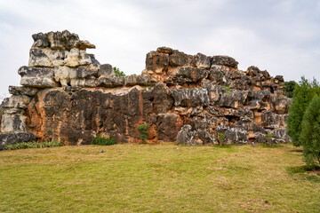 A huge rockery stone in the park