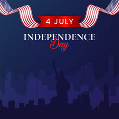 4th of july america independence day square banner for social media post with abstract gradient blue background