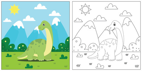 Fototapeta na wymiar Hand drawn baby dinosaur, coloring book dinosaur.