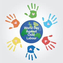 world day against child labour. stop child labour. child labour day. hand illustration.