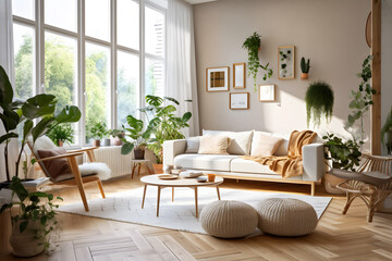Nordic Elegance: A Living Room with Balanced Blend of Light Wood Accents with generative AI Technology