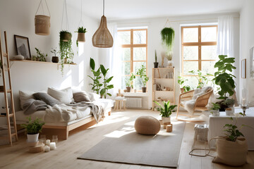 Nordic Elegance: A Living Room with Balanced Blend of Light Wood Accents with generative AI Technology