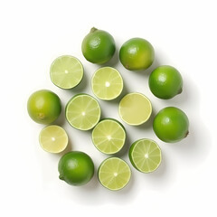 Halved Lime Top View Isolated White. Generative AI