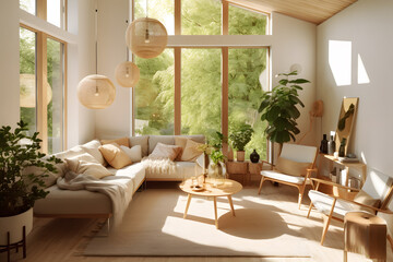 Nordic Elegance: A Living Room with Balanced Blend of Light Wood Accents with generative AI Technology