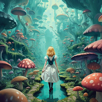An Elaborate Artistic Illustration of Alice in Wonderland Generative AI