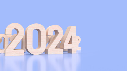 The wood number 2024 for year content 3d rendering