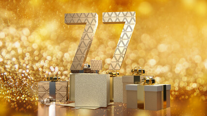 The gold number 7.7 on gift box on luxury Background  for promotion concept 3d rendering