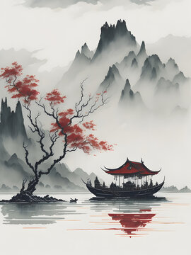 Muted Chinese ink painting AI generated 