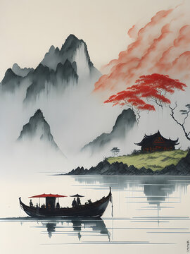 Muted Chinese ink painting AI generated 