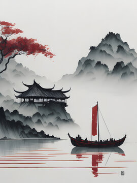 Muted Chinese ink painting AI generated 