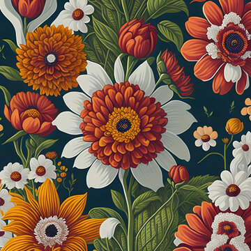 Vintage flowers 70s style AI generated