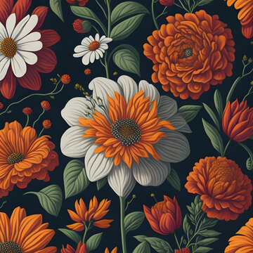 Vintage flowers 70s style AI generated