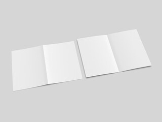 Half fold brochure blank white template for mock up and presentation design. 3d illustration.