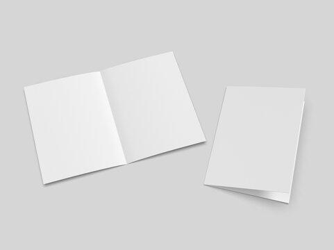 Half fold brochure blank white template for mock up and presentation design. 3d illustration.