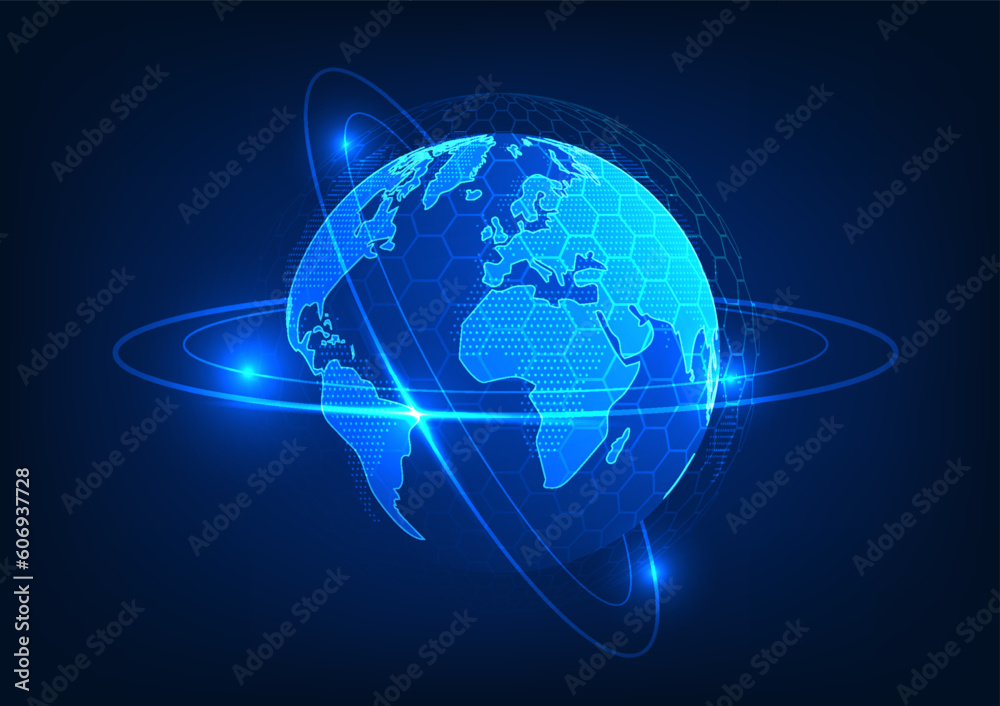 Poster Earth technology background Refers to the Internet network system that covers the whole world. help to communicate The search sends information. do business conveniently can connect to each other