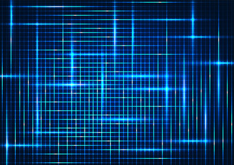 Grid technology background The concept represents the operation of an internet network that is processing high-speed data transmissions. Blue stripes line a box of pixels. focus on posters
