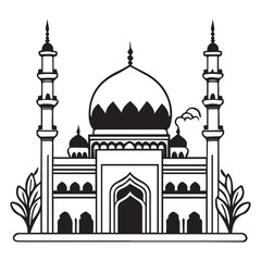 This is Beautiful Islamic Mosque vector Clipart, Mosque Line art Illustration, Mosjid, Islamic culture vector