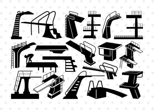 Diving Board SVG, Diving Board Silhouette, Swimming Pool Svg, Pool Svg, Pool Stairs Svg, Pool Steps Svg, Diving Board Bundle