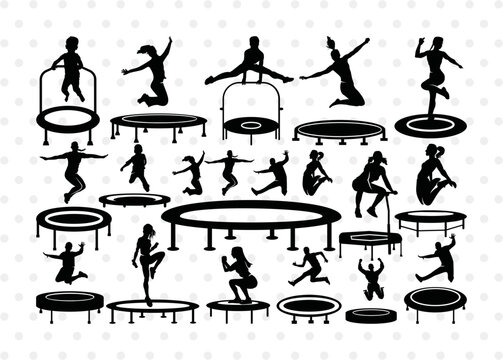 Trampoline, Trampoline Silhouette, Kids Jumping, Jumping, Jumping People, Jumping Children, Sports, Fitness, Trampoline Bundle, Silhouette, Clipart, Svg, Cut File,
