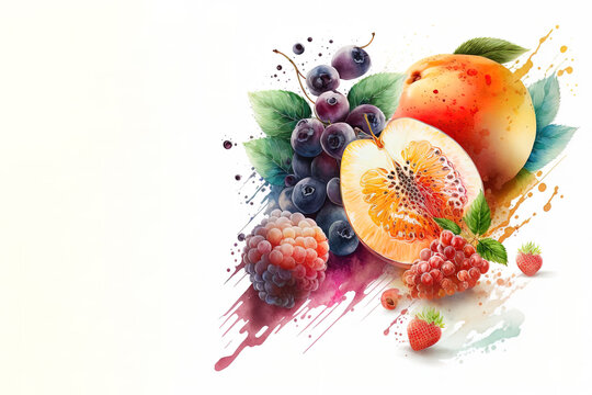 Colorful Watercolor Fruit created with Generative AI technology