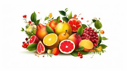 Obraz na płótnie Canvas Summer background of leaves and fruits Generated with AI