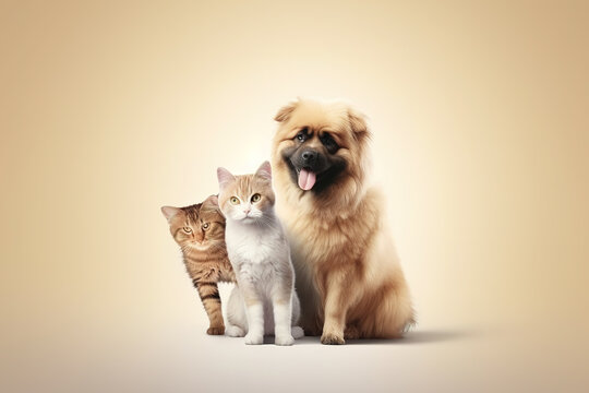 Image of dog and cat show their love for each other. Pet. Animals. Illustration, generative AI.