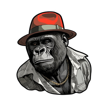 Gangster Gorilla, Transparent Background, Generative AI, Clipart Image, Sticker