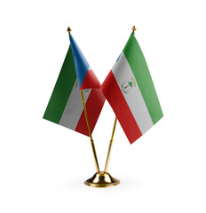 Small national flags of the Equatorial Guinea on a white background