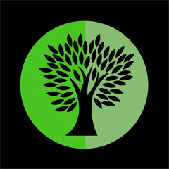 Naklejka premium Tree with leaves silhouette on green background