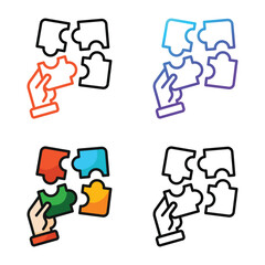 Puzzle pleces icon design in four variation color