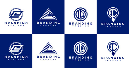 Minimalist line letter C L CL LC logo design set