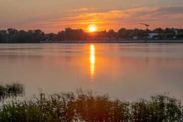 sundown, woda, jezior, niebo, charakter, słońce, 