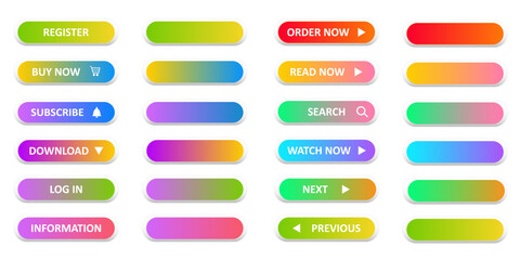 Neon buttons for the website, suitable for white and black backgrounds, vector image.