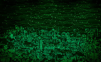 abstract green digital city background