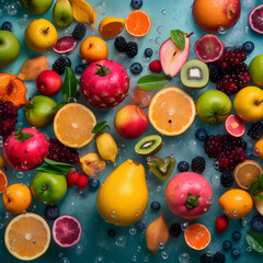 Fresh Fruits With Water Dew. Generative AI