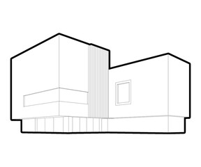 house, architectural sketch, 3d illustration
 line drawing of modern house with minimalist architecture.