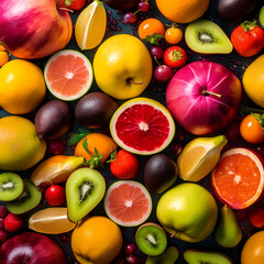 Fresh Fruits From Top View. Generative AI