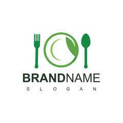 Healthy Food Logo, Restaurant Icon Using Vegan or Healthy Food Concept