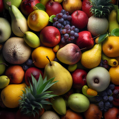 Fresh Tropical Fruits From Top View. Generative AI