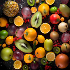 Fresh Fruits With Water Dew. Generative AI