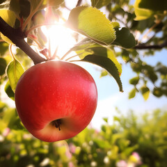 A Fresh Apple On The Apple Tree. Generative AI