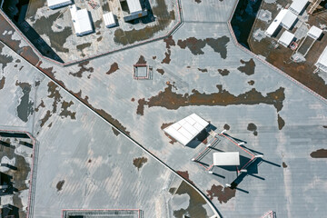 abandoned construction site with building works stop. industrial background. aerial top view.