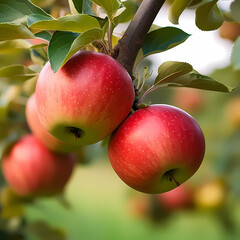 Two Fresh Apple On The Apple Tree. Generative AI