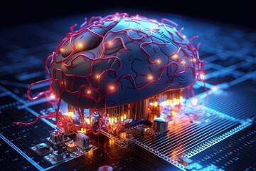 Artificial intelligence AI Robotic human brain with detailed circuit. AI Robot, Electronic brain, electronic mind, learning to process big data. Generative AI. Digital Art Illustration