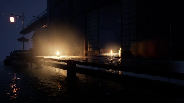The rain falls on the old porch